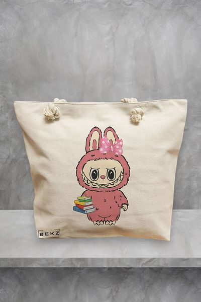 BEKZ Geanta de plaja, model Labubu 28, 40x51 cm, Crem, BEKZ®