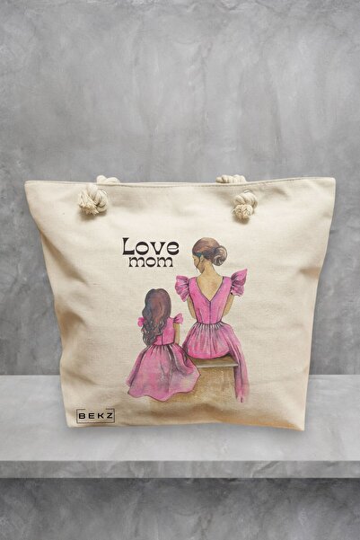 BEKZ Τσάντα θαλάσσης, μοντέλο Love Mom, 40x51 εκ., Κρεμ, BEKZ®