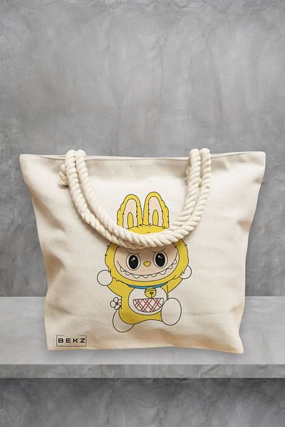 BEKZ Geanta de plaja, model Labubu 13, 40x51 cm, Crem, BEKZ®
