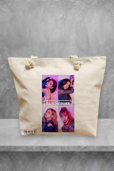 BEKZ Geanta de plaja, model Blackpink 2, 40x51 cm, Crem, BEKZ®
