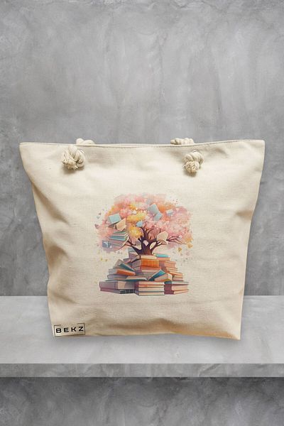 BEKZ Geanta de plaja, model Books 42, 40x51 cm, Crem, BEKZ®