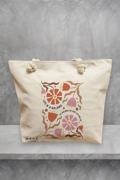 BEKZ Geanta de plaja Boho Style 7, 40x51 cm, Crem, BEKZ®