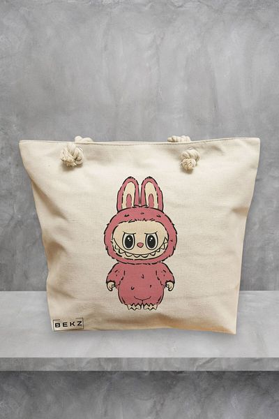 BEKZ Geanta de plaja, model Labubu 3, 40x51 cm, Crem, BEKZ®