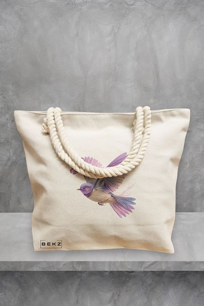 BEKZ Geanta de plaja, model Colorful Baby bird, 40x51 cm, Crem, BEKZ®