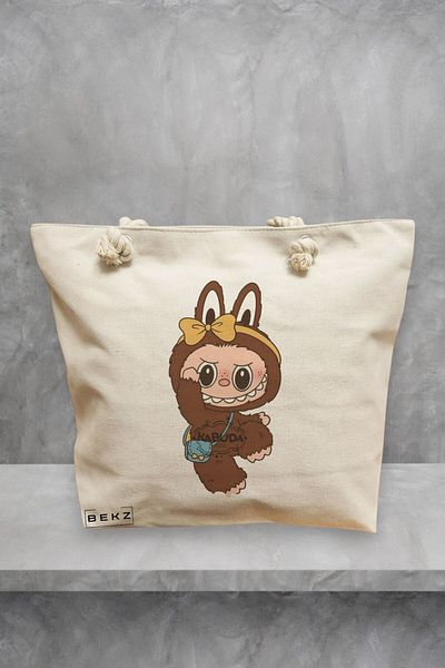 BEKZ Geanta de plaja, model Labubu 27, 40x51 cm, Crem, BEKZ®