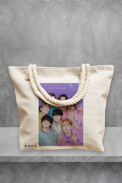 BEKZ Geanta de plaja, model BTS Army 4, 40x51 cm, Crem, BEKZ®