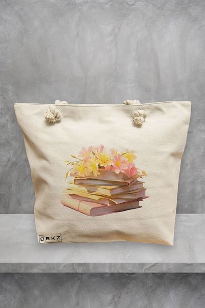 BEKZ Geanta de plaja, model Books 49, 40x51 cm, Crem, BEKZ®