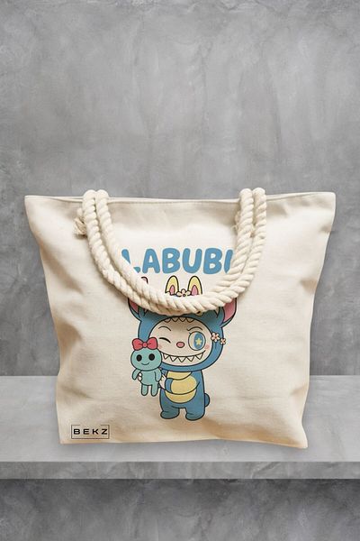 BEKZ Geanta de plaja, model Labubu 17, 40x51 cm, Crem, BEKZ®
