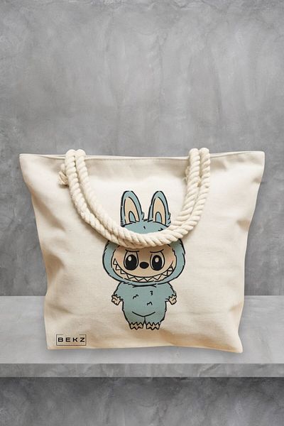 BEKZ Geanta de plaja, model Labubu 25, 40x51 cm, Crem, BEKZ®