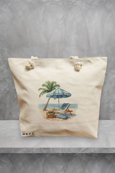 BEKZ Geanta de plaja, model Beach life 2, 40x51 cm, Crem, BEKZ®