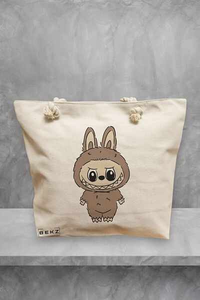 BEKZ Geanta de plaja, model Labubu 19, 40x51 cm, Crem, BEKZ®