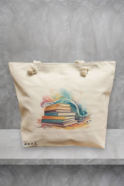 BEKZ Geanta de plaja, model Books 28, 40x51 cm, Crem, BEKZ®