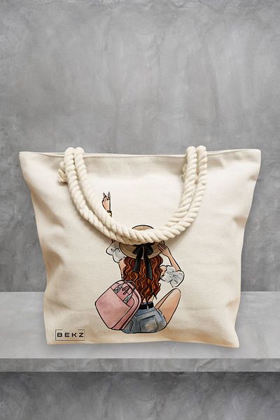 BEKZ Geanta de plaja Travel Girl 8, 40x51 cm, Crem, BEKZ®
