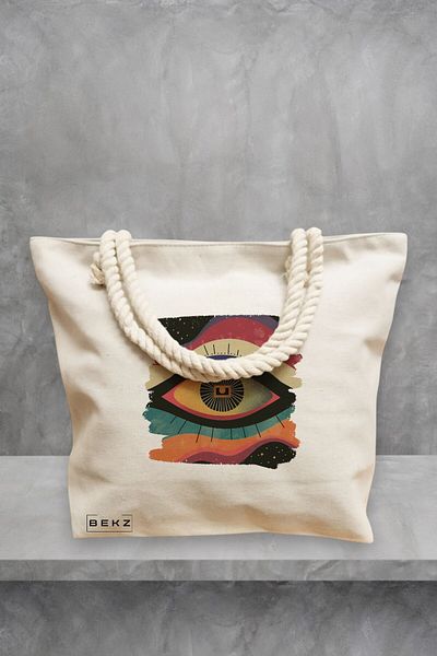 BEKZ Geanta de plaja, model Celestial Eye 7, 40x51 cm, Crem, BEKZ®