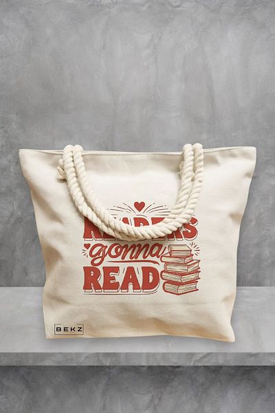 BEKZ Geanta de plaja, model Readers gonna read, 40x51 cm, Crem, BEKZ®