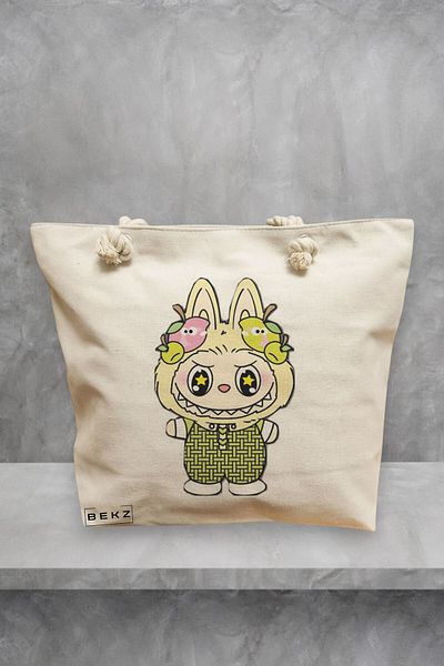 BEKZ Geanta de plaja, model Labubu 32, 40x51 cm, Crem, BEKZ®