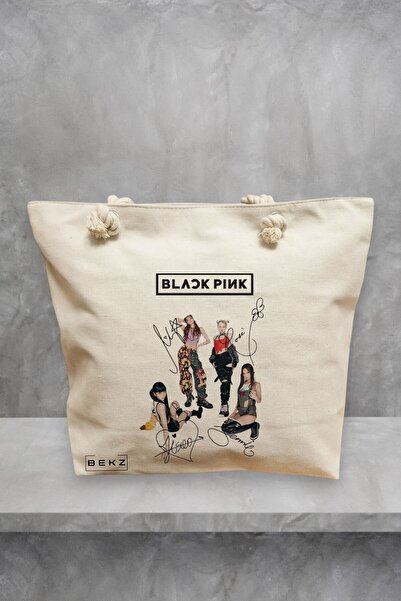 BEKZ Τσάντα θαλάσσης, μοντέλο Blackpink 6 με υπογραφές, 40x51 cm, Κρεμ, BEKZ®