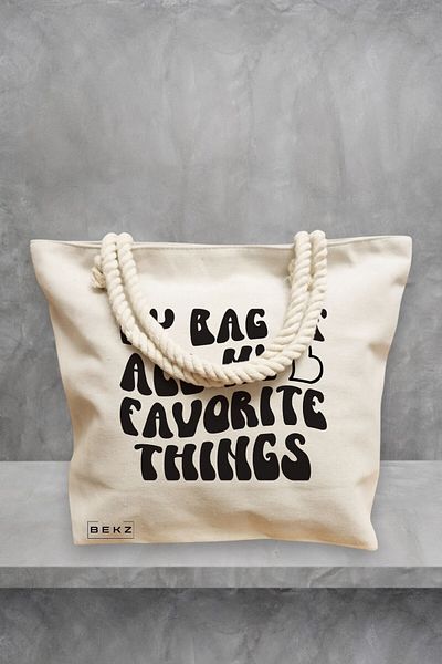 BEKZ Geanta de plaja, model My bag of all my favorite things, 40x51 cm, Crem, BEKZ®