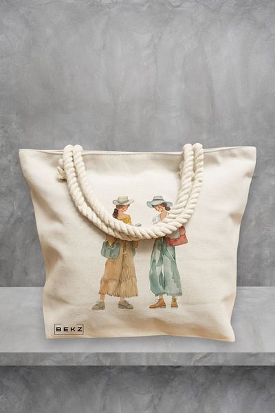 BEKZ Geanta de plaja, model The bookie girl 21, 40x51 cm, Crem, BEKZ®