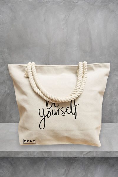 BEKZ Geanta de plaja, model Be Yourself, 40x51 cm, Crem, BEKZ®