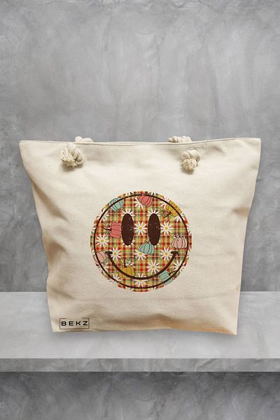 BEKZ Geanta de plaja, model Magda Smile, 40x51 cm, Crem, BEKZ®