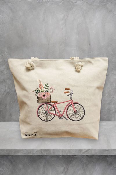 BEKZ Geanta de plaja, model Spring on Two Wheels, 40x51 cm, Crem, BEKZ®