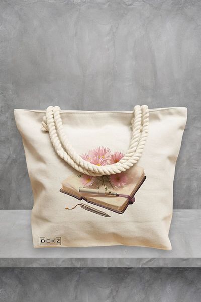 BEKZ Geanta de plaja, model Books 41, 40x51 cm, Crem, BEKZ®