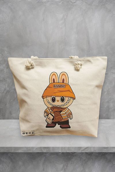 BEKZ Geanta de plaja, model Labubu 14, 40x51 cm, Crem, BEKZ®