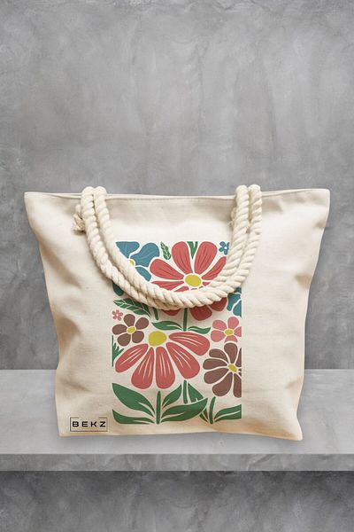 BEKZ Geanta de plaja Boho Style 8, 40x51 cm, Crem, BEKZ®