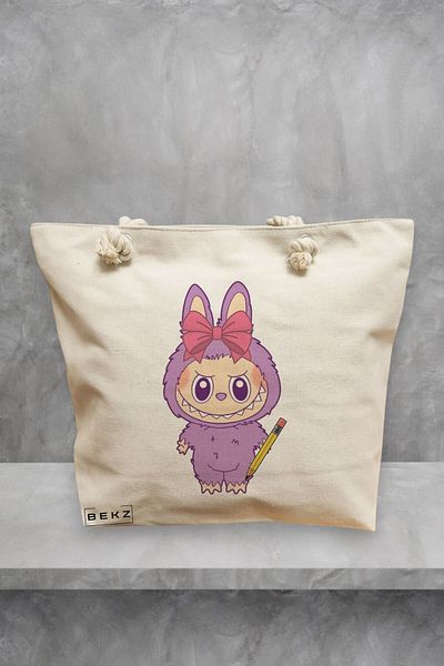 BEKZ Geanta de plaja, model Labubu 29, 40x51 cm, Crem, BEKZ®