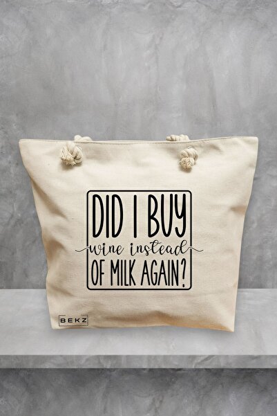 BEKZ Beach Tote Bag, model Did I buy wine instead of milk again?, 40x51 cm, C...