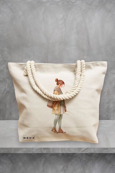 BEKZ Geanta de plaja, model The bookie girl 31, 40x51 cm, Crem, BEKZ®
