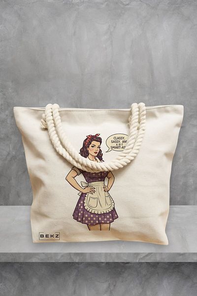 BEKZ Geanta de plaja, model Classy sassy and a bit of smarty, 40x51 cm, Crem, BEKZ®