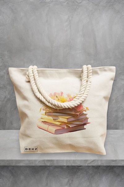 BEKZ Geanta de plaja, model Books 49, 40x51 cm, Crem, BEKZ®