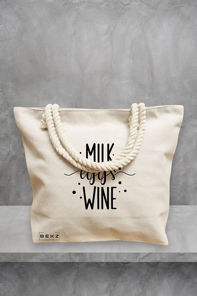 BEKZ Geanta de plaja, model Milk eggs wine, 40x51 cm, Crem, BEKZ®