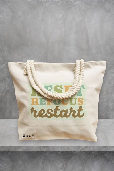 BEKZ Geanta de plaja, model RESET REFOCUS RESTART, 40x51 cm, Crem, BEKZ®