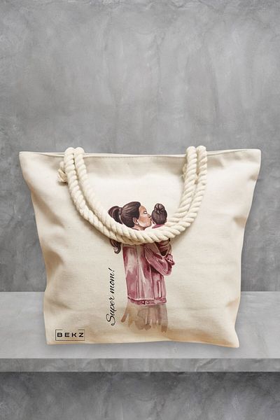 BEKZ Geanta de plaja, model Super Mom 2, 40x51 cm, Crem, BEKZ®