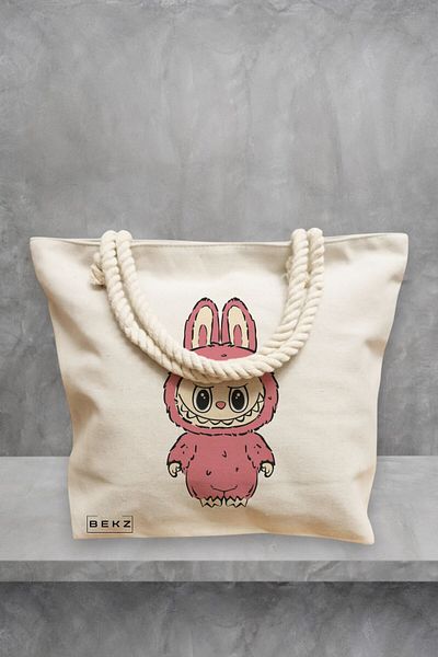 BEKZ Geanta de plaja, model Labubu 3, 40x51 cm, Crem, BEKZ®