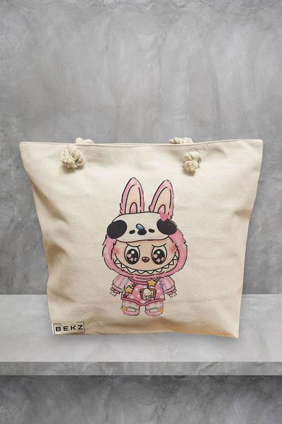 BEKZ Geanta de plaja, model Labubu 12, 40x51 cm, Crem, BEKZ®