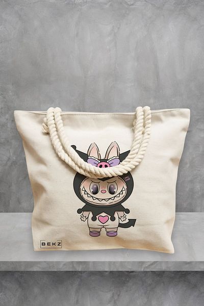 BEKZ Geanta de plaja, model Labubu 10, 40x51 cm, Crem, BEKZ®