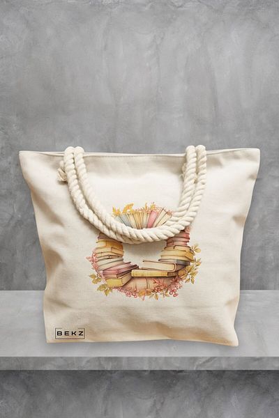 BEKZ Geanta de plaja, model Books 55, 40x51 cm, Crem, BEKZ®
