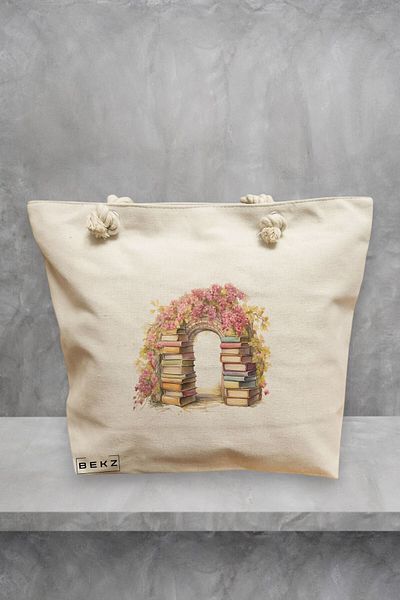 BEKZ Geanta de plaja, model Books 50, 40x51 cm, Crem, BEKZ®