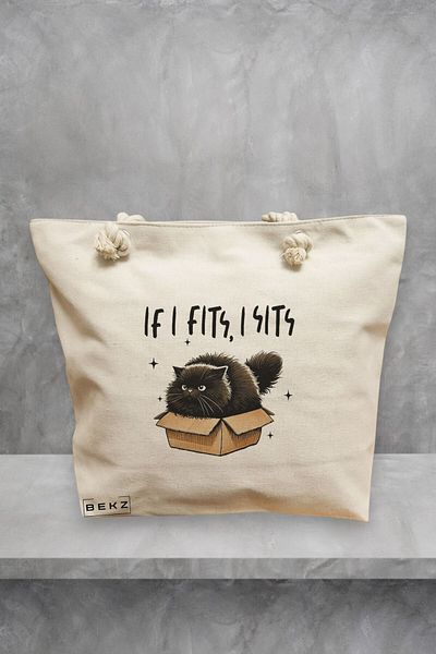 BEKZ Geanta de plaja, model If I fits I sits, 40x51 cm, Crem, BEKZ®