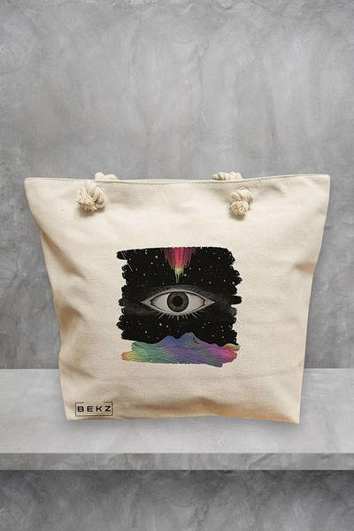 BEKZ Geanta de plaja, model Celestial Eye 10, 40x51 cm, Crem, BEKZ®