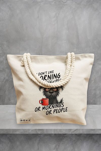 BEKZ Geanta de plaja, model I don’t like morning people or mornings or people, 40x51 cm, Crem, BEKZ®