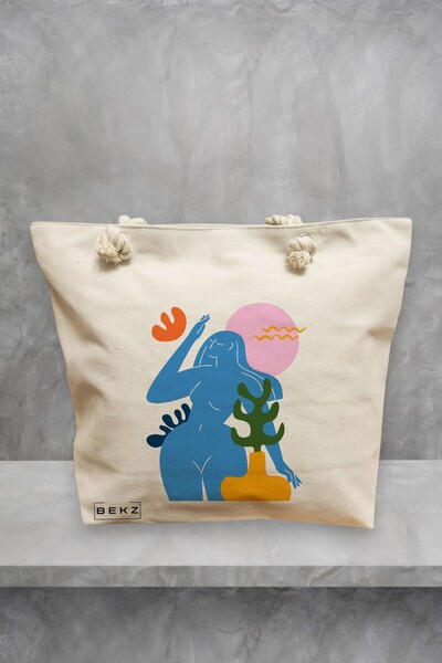 BEKZ Τσάντα Θαλάσσης, μοντέλο Abstract Connection, 40x51 εκ., Κρεμ, BEKZ®