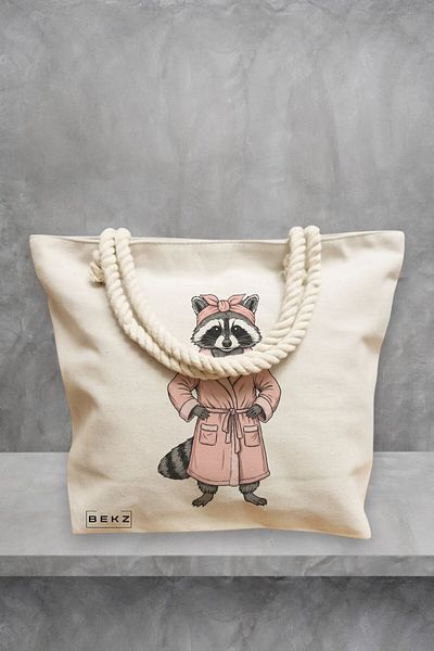 BEKZ Geanta de plaja, model The cozy bandit, 40x51 cm, Crem, BEKZ®