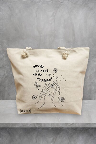 BEKZ Geanta de plaja, model You’re free to be different, 40x51 cm, Crem, BEKZ®
