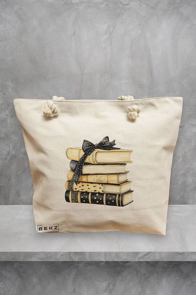 BEKZ Geanta de plaja, model Books 17, 40x51 cm, Crem, BEKZ®
