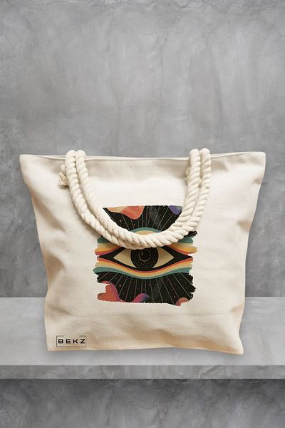 BEKZ Geanta de plaja, model Celestial Eye 14, 40x51 cm, Crem, BEKZ®
